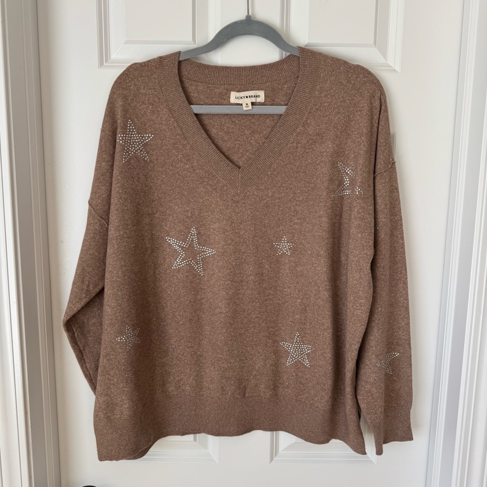 Lucky Brand‎ V-Neck Star Studded Sweater - XL - NWOT